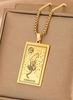 不锈钢激光雕刻星座塔罗牌项链十二生肖珠宝生日礼物项链