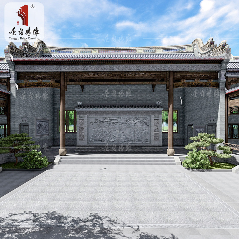 唐语古建仿古青砖砖雕浮雕影壁墙照壁孔子讲学百鸟朝凤壁画徽派_虎窝淘