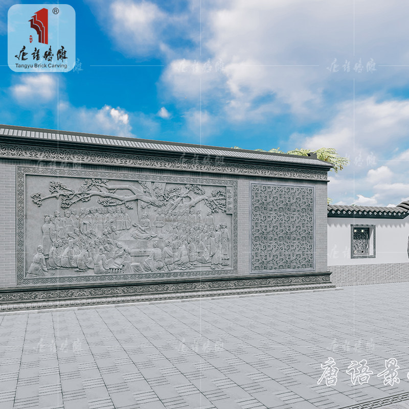 唐语古建仿古青砖砖雕浮雕影壁墙照壁孔子讲学百鸟朝凤壁画徽派_虎窝淘