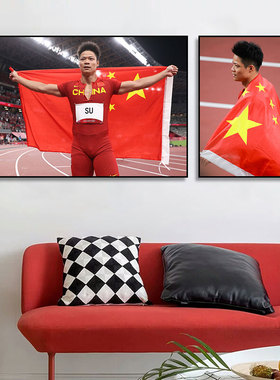苏炳添装饰画体育馆田径短跑运动员挂画中国飞人冠军苏神励志壁画