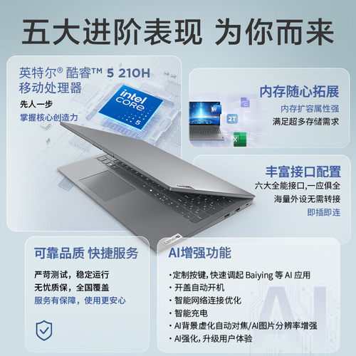 联想扬天V14/V15 英特尔酷睿Core5/锐龙R7 15.6英寸轻薄便携高性能学生办公商务笔记本电脑ThinkPad官方 - 图0