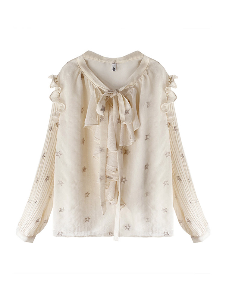 秋气质设计感荷叶边小众长袖女衬衫 jajp衬衫