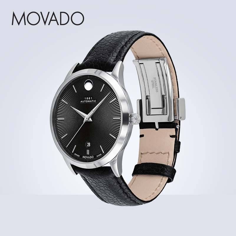 【520礼物】Movado/摩凡陀1881系列皮表带千针盘瑞士机械男表-图1