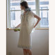SimpleRetro lily of the valley flower mirror 60-count worsted cotton doll French collar color cut edge embroidered suit skirt