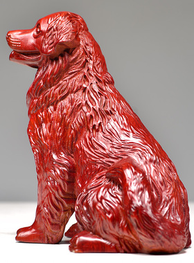 红色木雕狗摆件十二生肖狗花梨实木质金毛家居客厅装饰红木工艺品