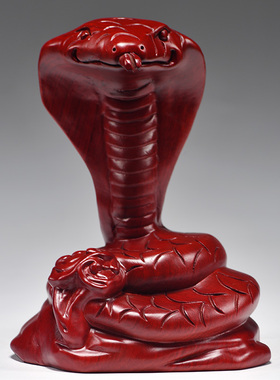 红色实木雕刻盘蛇摆件吉祥物生肖木质蛇家居客厅装饰送礼物工艺品