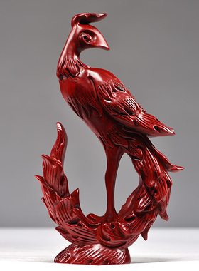 红色木质凤凰摆件吉祥物红花梨