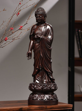黑檀木雕阿弥陀佛大势至菩萨观音菩萨佛像西方三圣摆件红木工艺品