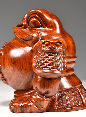 花梨实木雕刻将军蟾摆件木质金蟾家居装饰桌面摆设红木工艺品送礼