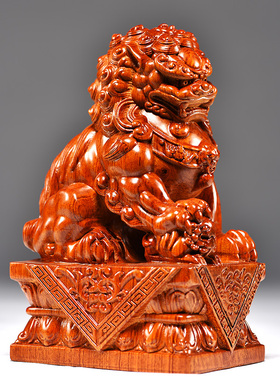 花梨木雕狮子摆件一对狮子实木质家居门口客厅创意装饰摆设工艺品