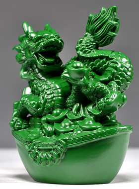 绿色木雕龙摆件生肖工艺品实木