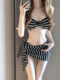 
Bikini swimsuit women's 2024 new three-piece set high-end European and American striped sexy small breasts seaside vacation hot spring