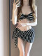 
Bikini swimsuit women's 2024 new three-piece set high-end European and American striped sexy small breasts seaside vacation hot spring