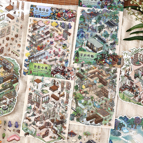 infeelme 我的小屋8.0立体造景贴纸 古风微缩场景趣味手工diy贴纸 - 图2