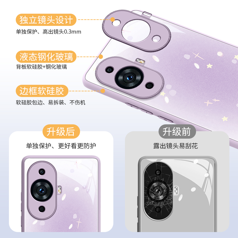 小清新适用华为nova11手机壳新款nova11Pro高档玻璃壳nowa11ULTRA女nove10镜头novo9全包nova8防摔的nava7Pro - 图1