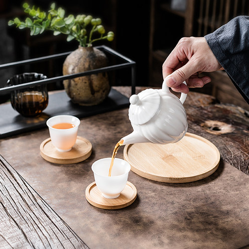 中式复古竹木托盘家用花盆托盘茶具零配件防烫隔热垫手工 DIY拼图 - 图1