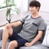 Đồ ngủ nam cotton mùa hè ngắn tay ngắn phần mỏng trung niên cộng với phân bón XL trung niên nam dịch vụ nhà mùa hè - Nam giới đồ lót nam đẹp Nam giới