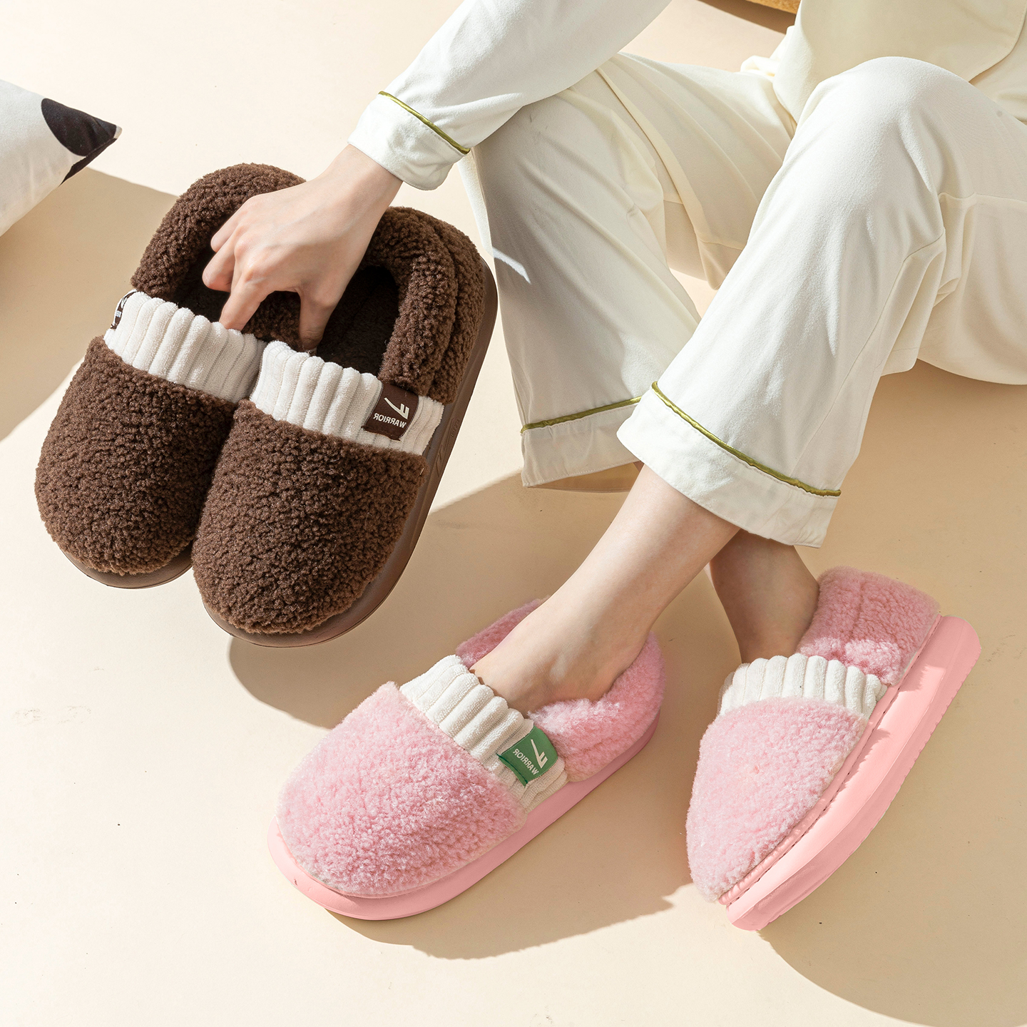 回力棉拖鞋女秋冬季家居保暖防滑月子产后毛绒加厚地板静音棉鞋男 - 图3