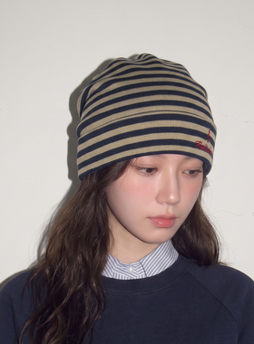 新疆棉针织帽女秋冬条纹套头冷帽