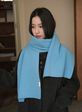 冰川蓝围巾女冬季100%绵羊毛围脖