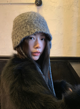 日系小众针织帽女秋冬绑带渔夫帽