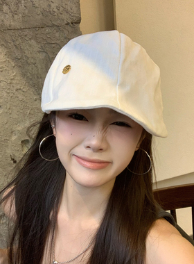 日系文艺棉麻白色前进帽子女秋季