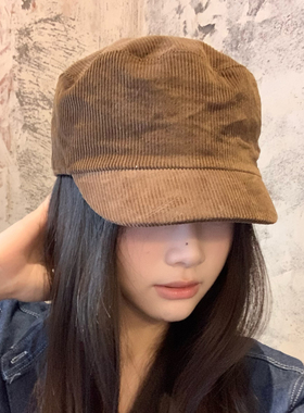 英伦时尚平顶灯芯绒平顶报童帽女