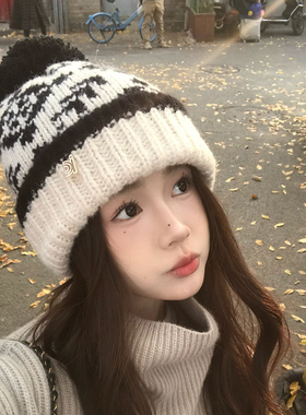 费尔岛针织帽女冬季加厚毛线帽