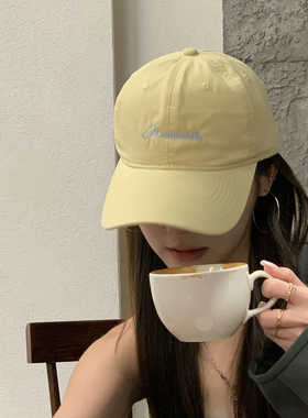 可爱奶黄色撞色字母棒球帽子女秋