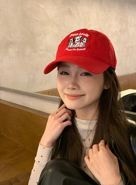 韩版可爱小狗刺绣棒球帽女秋季