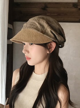 日系古早感报童帽棉麻防晒帽子女