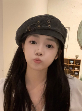 个性小众做旧贝雷帽子女画家帽