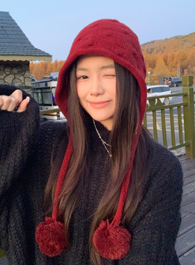 100%羊毛针织帽子女冬保暖雷锋帽