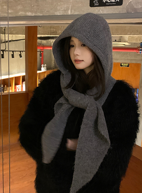 韩版帽子围巾一体女冬针织毛线帽