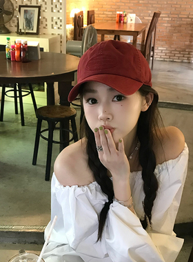 美式复古酒红色软顶百搭棒球帽子