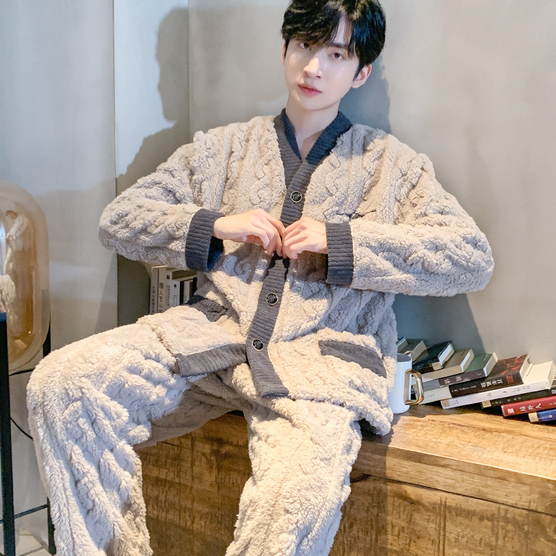 男冬2022秋冬加绒简约珊瑚绒睡衣 cdmp睡衣/家居服套装