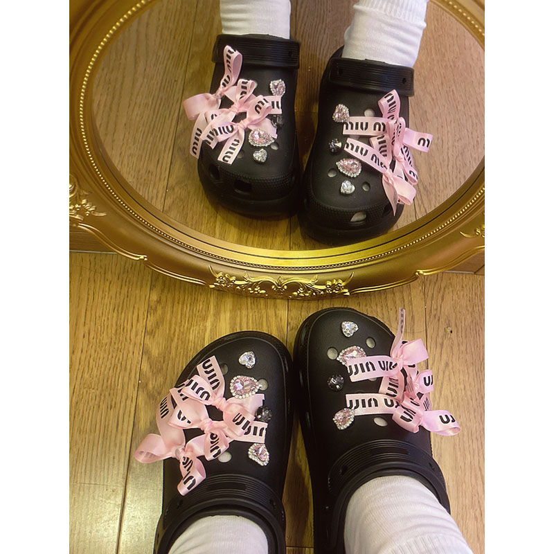 不用自己绑miu系丝带芭蕾风Crocs洞洞鞋鞋花配饰 鞋扣卡扣智必星 - 图0