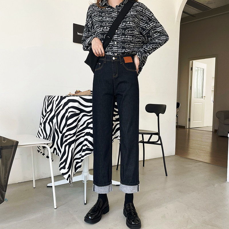 卷边直筒烟管2021年秋冬显瘦裤子 g58服饰牛仔裤