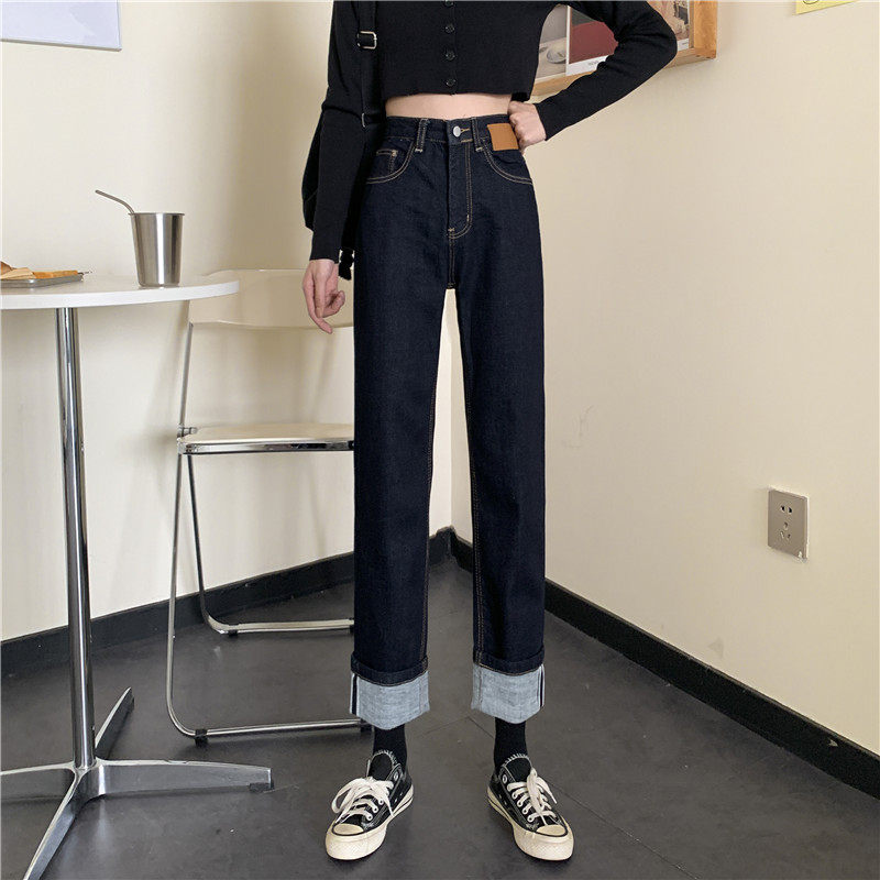 深色直筒牛仔裤女宽松小个子显瘦 g58服饰牛仔裤