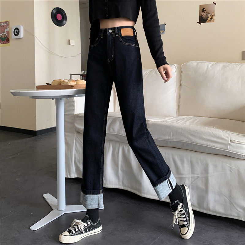 深色直筒牛仔裤女宽松小个子显瘦 g58服饰牛仔裤