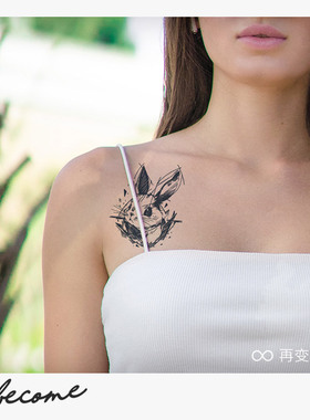 再变草本纹身贴线描兔可爱动物