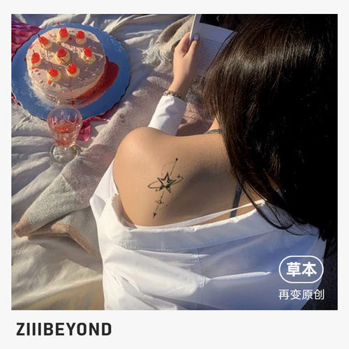 再变 星芒草本纹身贴防水持久女个性设计感保持久纹身锁骨腰手腕 - 图1