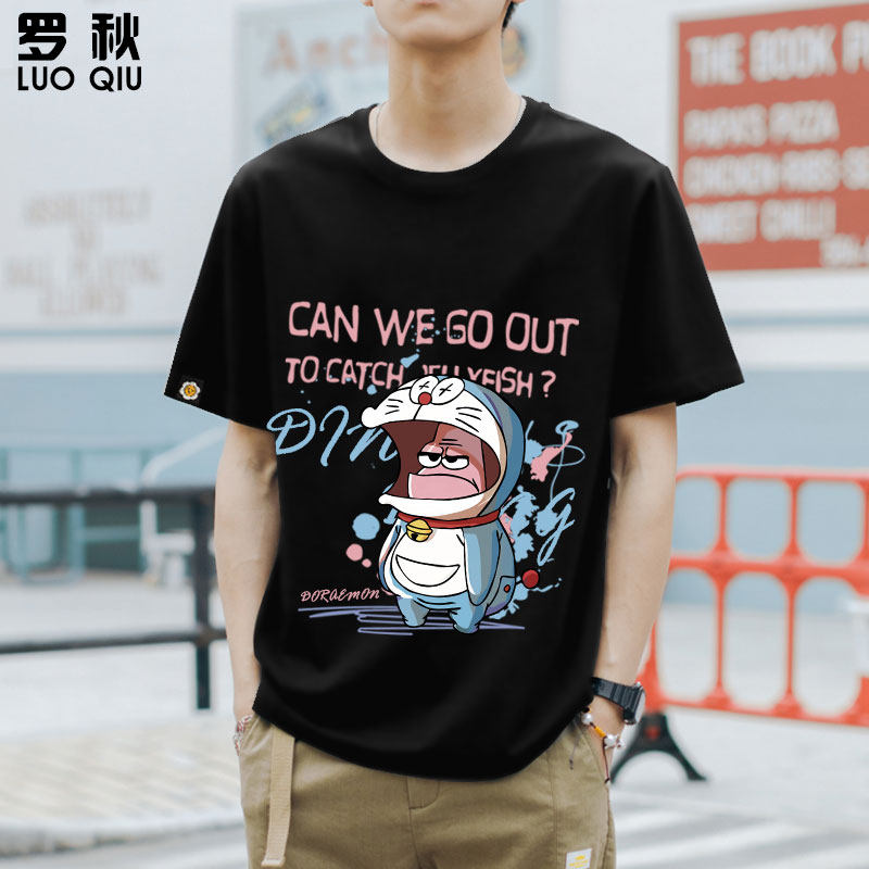 哆啦A梦机器猫宇航员联名海绵宝宝派大星短袖t恤衫男女半截袖体恤