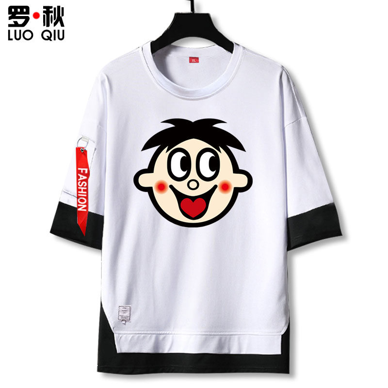 旺仔牛奶旺旺精神小伙假两件五分袖 罗秋T恤