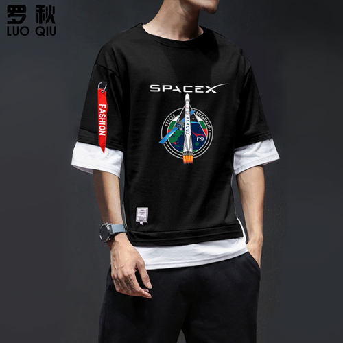 SpaceX航天航空太空探索NASA天文假两件短袖t恤衫男女5五分袖衣服 - 图0