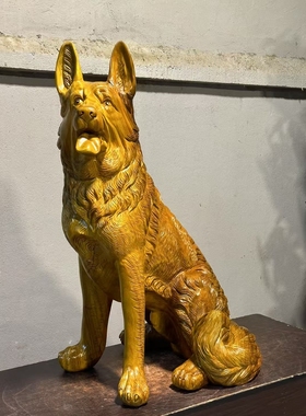 OTHER香樟木根雕摆件天然随形实木雕刻木雕狗公司玄关摆件工艺品