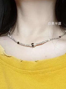 方块爱心串珠碎银子项链女2024新款珍珠锁骨链轻奢感颈链配饰