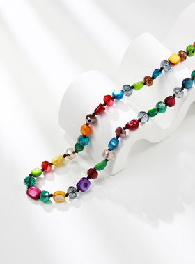欧美夏季彩色贝壳串珠长款项链