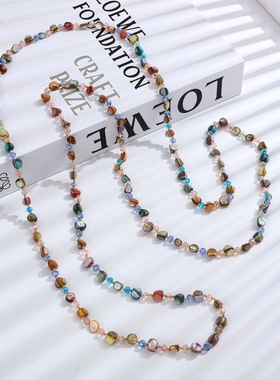 波西米亚秋季毛衣链欧美小众y2k多巴胺彩色贝壳串珠长款项链女