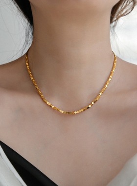 夏季不掉色项链蹦迪珠轻奢碎银子闪珠链钛钢冷淡风设计感锁骨链